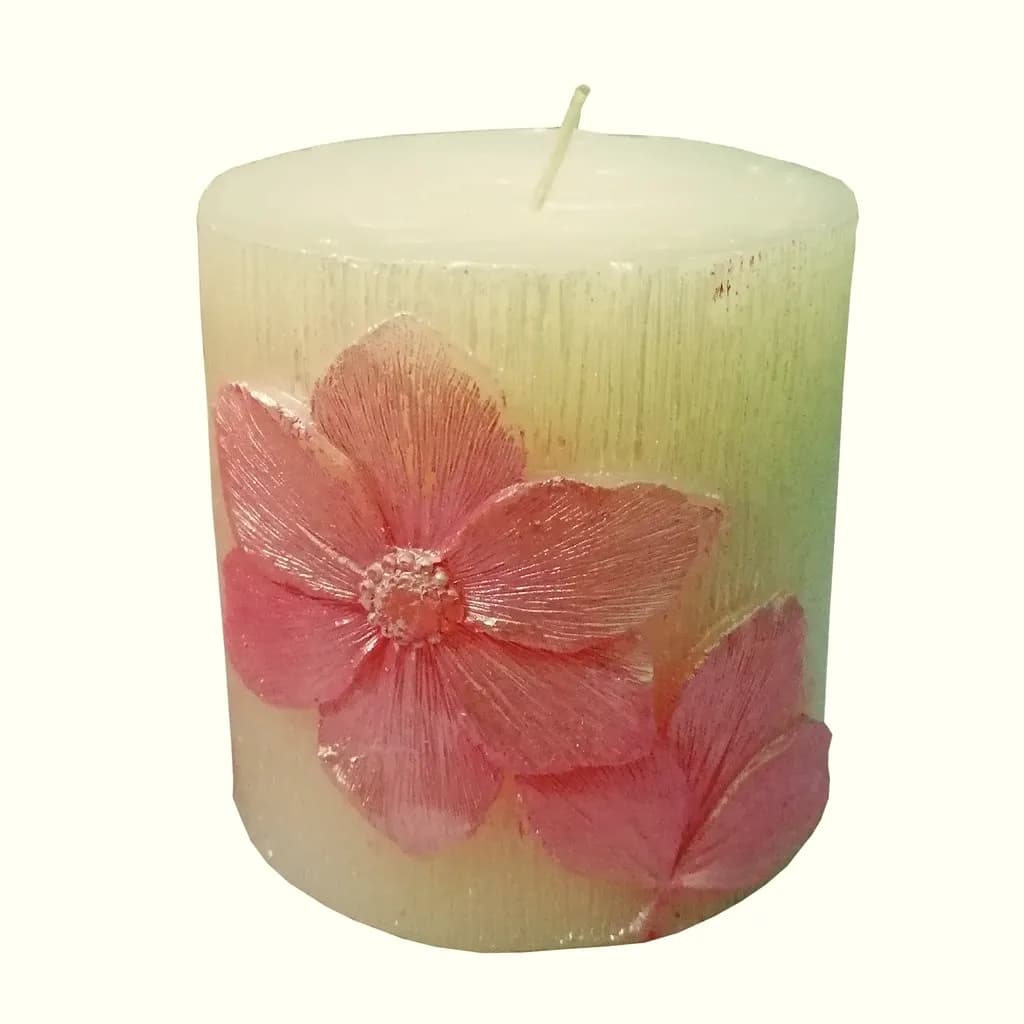 Fleur Blanche: Ivory pillar, rose-pink flower